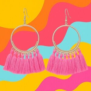 Pink Tassel Hoop Earrings